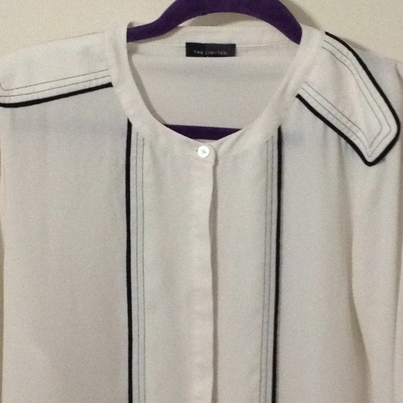 The Limited White & Blue Short Sleeve Button Up Blouse XL - Picture 5 of 6